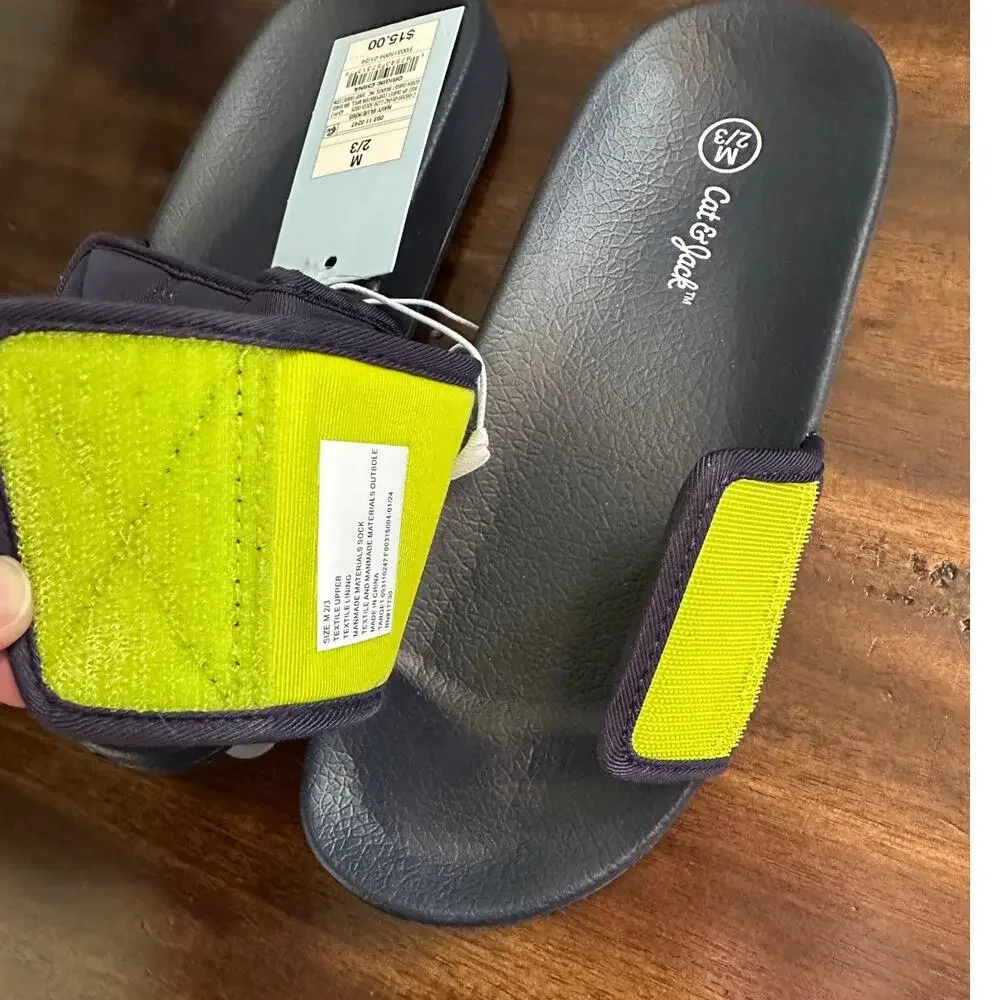 Cat & Jack Slides Navy Green Size 2/3 Comfort‎ Slip-On Pool Sandals